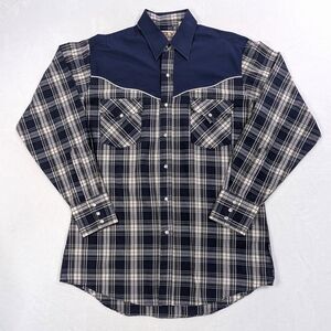 Vtg‎ Ely Cattleman Blue Plaid Western Pearl Snap Shirt | Retro Cowboy | Medium